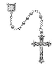 4mm all sterling beads, crucifix and center. Deluxe gift boxed.
