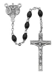 Black Glass Oval Rosary Boxed