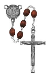 Brown Oval Wood Rosary Boxed