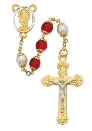Red and Pearl like  Glass Rosary Boxed