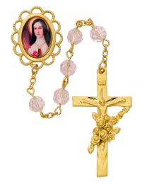 Rose Crystal St Therese Rosary Boxed