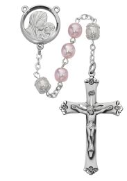 Mother and Child Pink and White Rosary Boxed