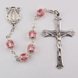 Rose Glass Capped Rosary Boxed