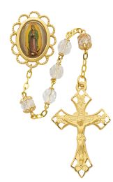 Clear Glass Guadalupe Rosary Boxed