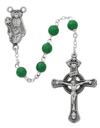Green Glass St Patrick Rosary Boxed