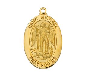 Gold Over Sterling Silver St. Michael with 20 in. Gold Plated Brass Chain and Deluxe Gift Box