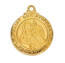 Gold Over Sterling Silver St. Christopher with 20 in. Gold Plated Brass Chain and Deluxe Gift Box