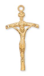 Gold Over Sterling Silver Papal Crucifix with 18 in. Gold Plated Brass Chain and Deluxe Gift Box
