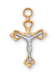 Gold Over Sterling Silver Crucifix with 16 in. Gold Plated Brass Chain  and Deluxe Gift Box