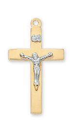 Gold Over Sterling Silver Crucifix with 20 in. Gold Plated Brass Chain and Deluxe Gift Box