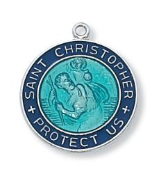 Sterling Silver St. Christopher with 18 in. Rhodium Plated Brass Chain and Deluxe Gift Box