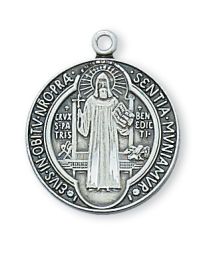 Sterling Silver St. Benedict with 18 in. Rhodium Plated Brass Chain and Deluxe Gift Box