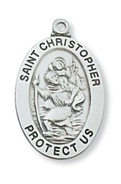 Sterling Silver St. Christopher with 20 in. Rhodium Plated Brass Chain and Deluxe Gift Box