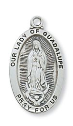 Sterling Silver Our Lady of Guadalupe with 18 in. Rhodium Plated Brass Chain and Deluxe Gift Box