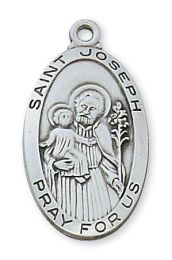 Sterling Silver St. Joseph with 24 in. Rhodium Plated Brass Chain and Deluxe Gift Box