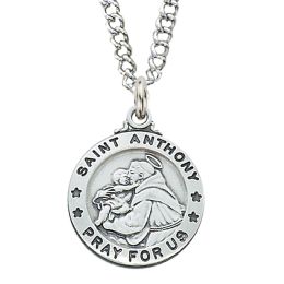 Sterling Silver St. Anthony with 20 in. Rhodium Plated Brass Chain and Deluxe Gift Box