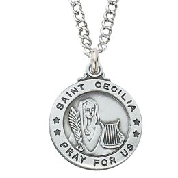 Sterling Silver St. Cecilia with 20 in. Rhodium Plated Brass Chain and Deluxe Gift Box