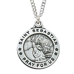 Sterling Silver St. Sebastian with 20 in. Rhodium Plated Brass Chain and Deluxe Gift Box