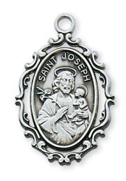Sterling Silver St. Joseph with 18 in. Rhodium Plated Brass Chain and Deluxe Gift Box