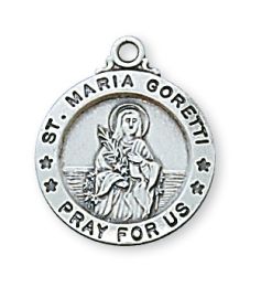 Sterling Silver St. Maria Goretti with 18 in. Rhodium Plated Brass Chain and Deluxe Gift Box