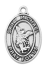 Sterling Silver St. Michael medal with 16in Rhodium plated brass chain and Deluxe Gift Box