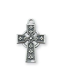Sterling Silver Celtic Cross with 16 in. Rhodium Plated Brass Chain and Deluxe Gift Box