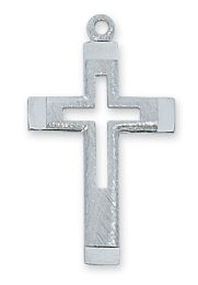 Sterling Silver Cut Out Cross with 18 in. Rhodium Plated Brass Chain and Deluxe Gift Box
