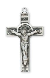 Sterling Silver St. Benedict Crucifix with 18 in. Rhodium Plated Brass Chain and Deluxe Gift Box