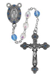Aurora and Blue Glass Rosary Boxed
