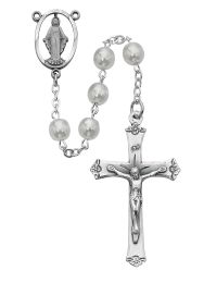 White Glass Rosary Boxed