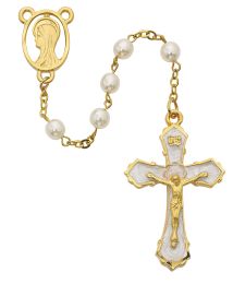 Pearl like  Gold Plated Rosary Boxed