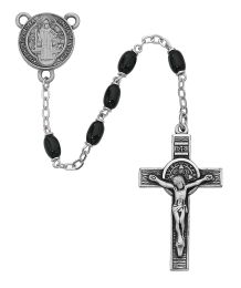 Black Glass St Benedict Rosary Boxed