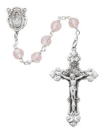 Pink Crystal Rosary Boxed