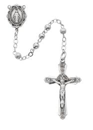 4 mm all sterling beads, crucifix and center. Deluxe gift boxed.