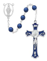 Blue Pearl Holy Mass Crucifix Rosary Boxed
