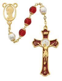 Red Holy Mass Crucifix Rosary Boxed