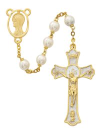 Pearl like  Holy Mass Crucifix Rosary Boxed