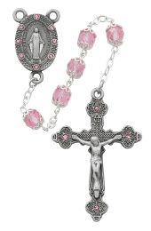 Pink Capped Glass Rosary Boxed