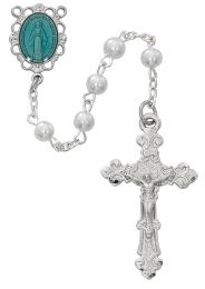 White with Blue Miraculous Rosary Boxed