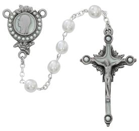 White Glass Pearl like Rosary Boxed