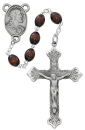 Brown Wood Scared Heart Rosary Boxed