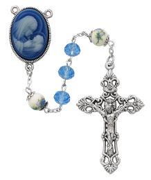 Blue Crystal and Ceramic Rosary Boxed