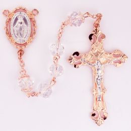 Crystal Rose Gold Miraculous Rosary Boxed